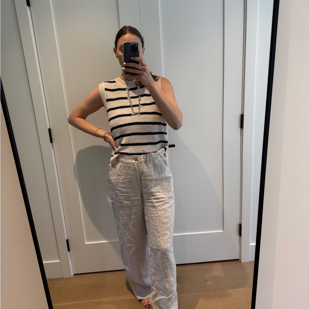 Striped Sleeveless Top and Cream Pants